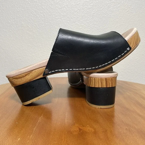 Dansko Maci Leather Slip On Clog Platform Sandals Black & Tan Size 37 (US 6.5-7) - Picture 5 of 16